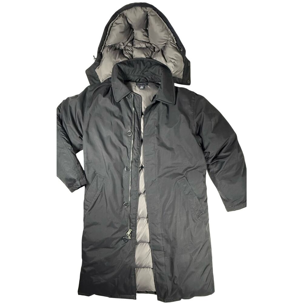 LANDS END Long 80% Down Parka Coat Hood Sz Sm 34-36 Black Business Jacket